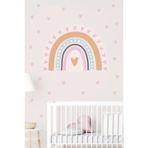 Neşeli Günlerim Pembe Gökkuşağı ve 200 Kalp Duvar Sticker Seti 100X100