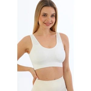 Secret Moda Yeni Sezon Pedli Kalın Askılı Fitilli Toparlayıcı Beli Lastikli Kadın Büstiyer Beyaz