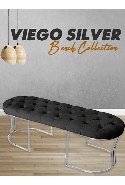 Gazzini Furniture Viego Silver Antrasit-Kapitoneli Model Puf&bench&koltuk-Oturak-Uzun Makyaj Puff-Yatak Odası Ucu&önü