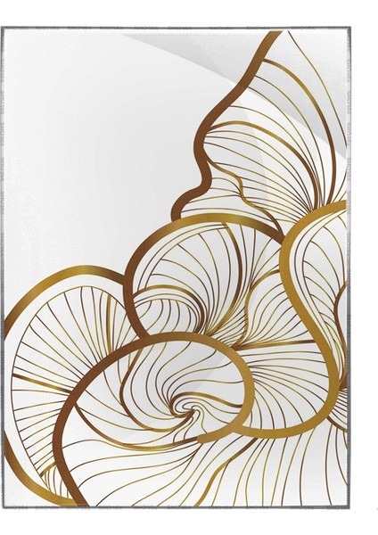 Lotus Çiçeği ve Yaprakları Çizim Altın Gold Renkler Modern Poster P-000827