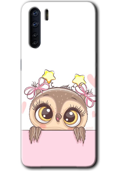 Oppo A91 Kılıf Baskılı Kapak - Sevimli Baykuş +Tam Kaplayan Mat Seramik