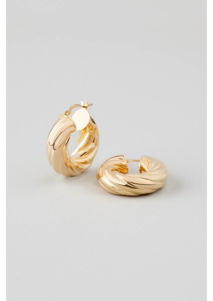 Retro Tasarım 18 Ayar Sarı Altın Kaplama Gümüş Halka Küpe