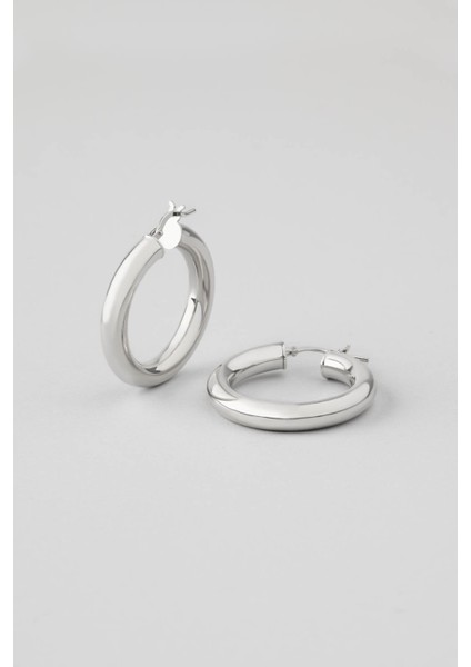 Modern Stil 18 Ayar Beyaz Altın Kaplama Halka Küpe