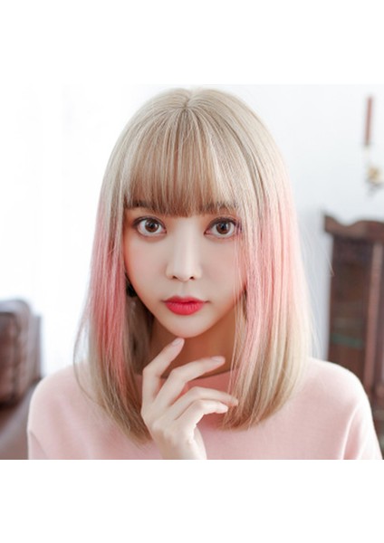 Ön Koparıp Düz Ön Peruk Altın Kadınlar Için Brezilyalı Kısa Bob Peruk-Pembe (Yurt Dışından) fiyatları