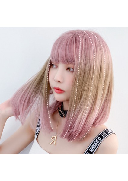 Ön Koparıp Düz Ön Peruk Altın Kadınlar Için Brezilyalı Kısa Bob Peruk-Pembe (Yurt Dışından) modelleri