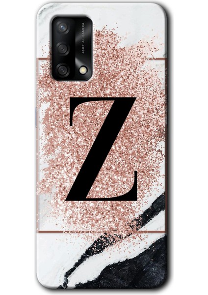 Oppo A74 Kılıf Baskılı Kapak - Pembe Mermer Desenli Z Harfi +Tam Kaplayan Mat Seramik