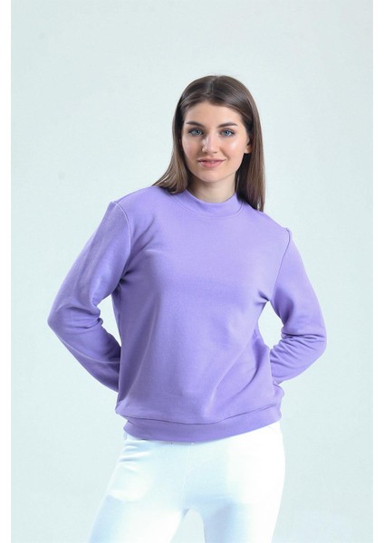 Lila Dik Yaka Sweatshirt