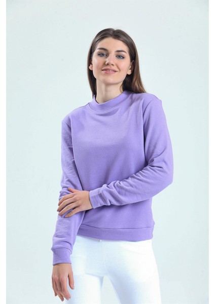 Lila Dik Yaka Sweatshirt