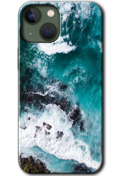 Apple iPhone 13 Kılıf Baskılı Kapak - Deniz Kıyısı +Tam Kaplayan Mat Seramik