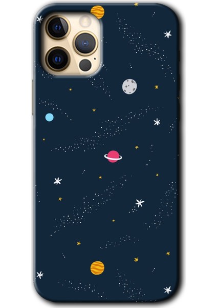 Apple iPhone 12 Pro Max Kılıf Baskılı Kapak - Çizim Gezegen +Tam Kaplayan Mat Seramik
