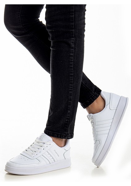 Spor Ayakkabı Kadın Unisex Mikrofiber Dış Malzeme Kauçuk Tabanlı Beyaz