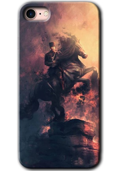 iPhone 8 Kılıf Baskılı Kapak - Atatürk Portre +Tam Kaplayan Mat Seramik