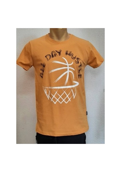 Koyu Sarı Baskılı Kısa Kollu T-Shirt