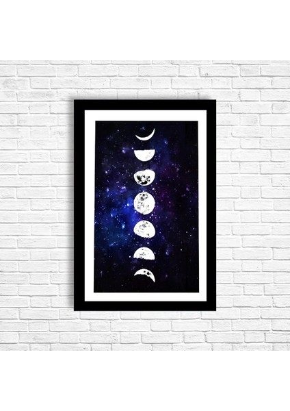 Ay Siyah Çerçeve Görünümlü Tablo Retro Ahşap Poster