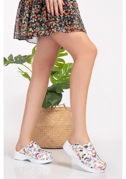 Pastel Kelebek Desenli Klasik Model Bayan Ortopedik Sabo Terlik 101/201 Kelebek