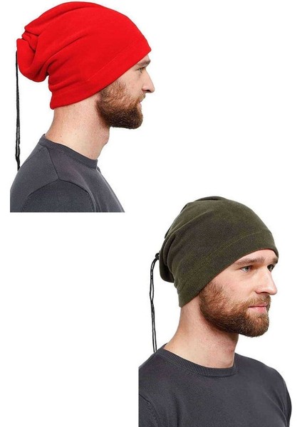 2 Adet Polar İpli Bere ve Boyunluk Kırmızı Yeşil