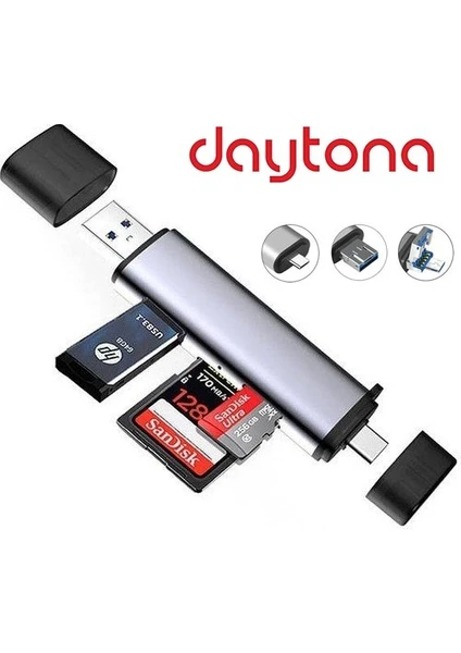 ADS-307 3 Portlu Type-C Usb3.0 Çevirici Sd Kart Mikrosd Kart Okuyucu Çevirici Adaptör