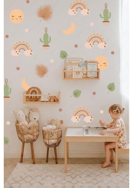 Gökkuşağı ve Bohem Figürler Çocuk Bebek Odası Sticker Seti fiyatları