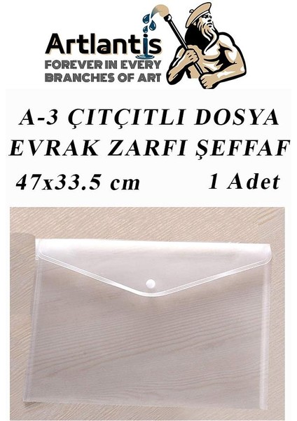 A3 Çıtçıtlı Dosya Şeffaf 1 Adet A-3 Çıtçıtlı Zarf Dosya Transparan 47X33.5 cm Büyük Boy Çıtçıtlı Dosya