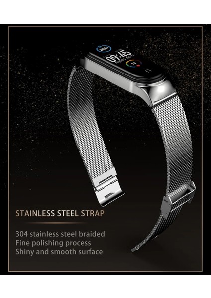 Xiaomi Mi Band 3/4/5/6 Uyumlu Metal Hasır Kordon Kayış Şık Tasarım