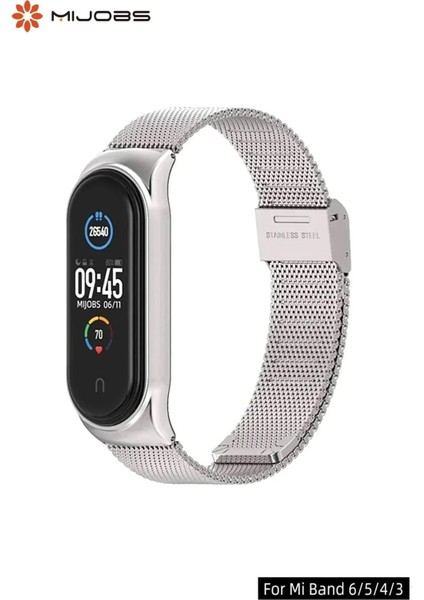 Xiaomi Mi Band 3/4/5/6 Uyumlu Metal Hasır Kordon Kayış Gri