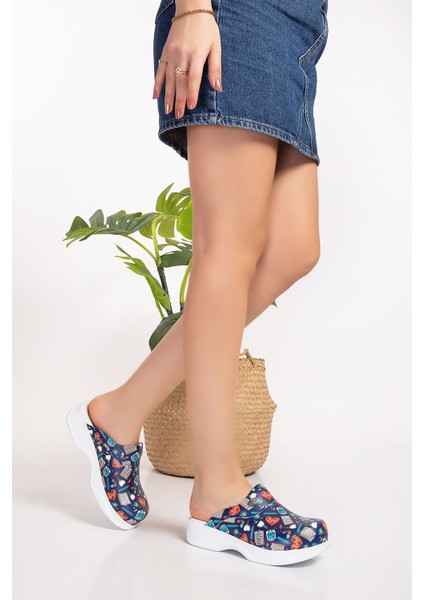 Lacivert Renk Desenli Bayan Klasik Ortopedik Sabo Terlik 114/214 modelleri