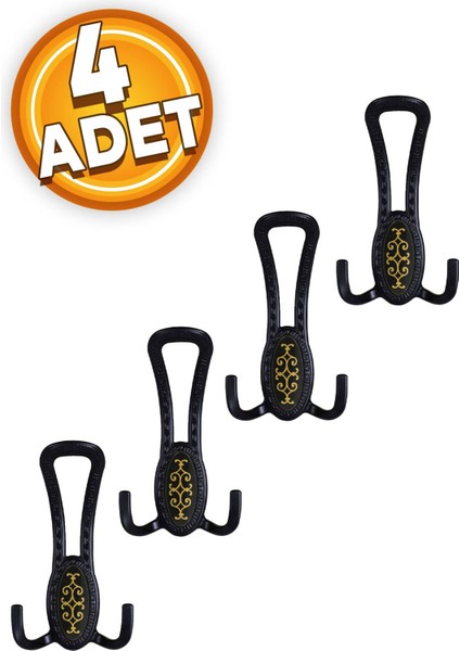 Portmanto Vestiyer Duvar Askısı Dolap Elbise Askılığı Mat Siyah Gold Desenli ( 4 Adet)