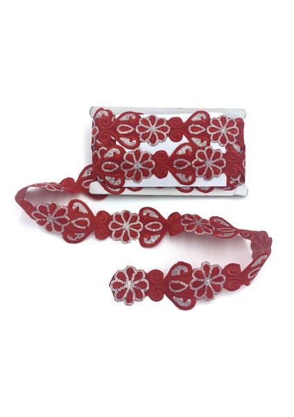 Organze Pul Dantel 5407 13,5mt-Kırmızı Gümüş