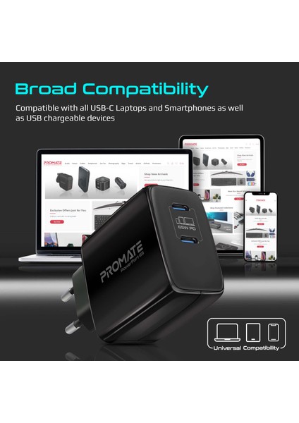 Powerport-65 65W Süper Hızlı Ganfast 2xtype-C Pd Şarj Cihazı Adaptörü, Tabletler, Akıllı Telefonlar, Dizüstü Bilgisayarlar Ultra Kompakt Duvar Şarj Cihazı fırsatları