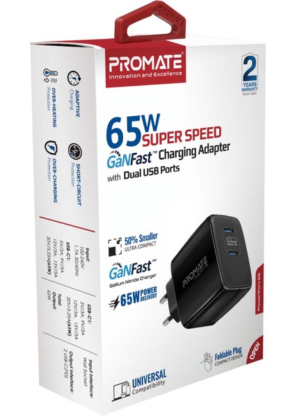 Powerport-65 65W Süper Hızlı Ganfast 2xtype-C Pd Şarj Cihazı Adaptörü, Tabletler, Akıllı Telefonlar, Dizüstü Bilgisayarlar Ultra Kompakt Duvar Şarj Cihazı indirimleri