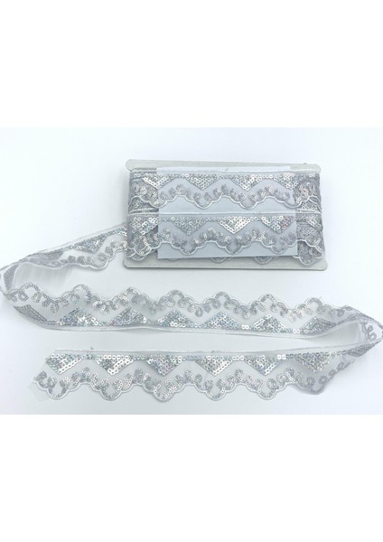 Organze Pul Dantel 3703(13-657) 13,5mt-Gümüş