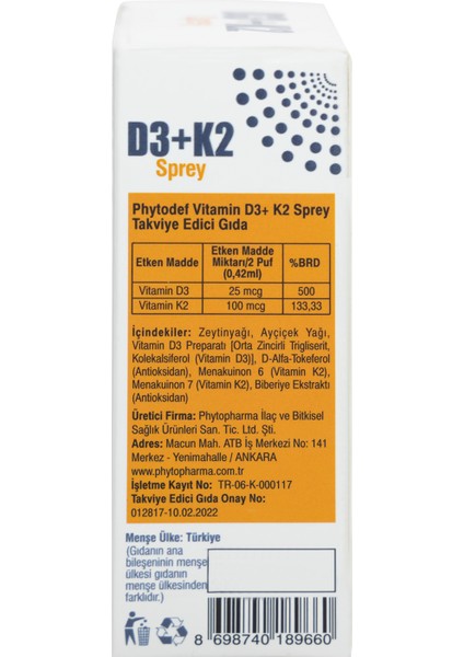 D3 + K2 Sprey - 25 ml