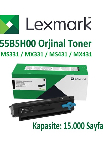 55B5H00 15.000 Sayfa Yüksek Kapasiteli Siyah Toner MX33 MX431 MS331 MS431