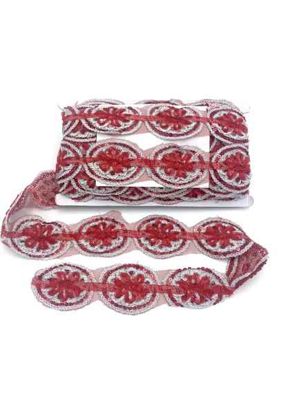 Organze Pul Dantel A8-1703 13,5mt-Kırmızı Gümüş
