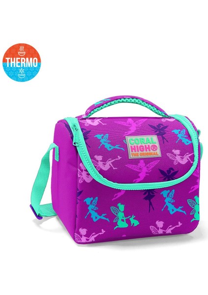 Kids Koyu Pembe Su Yeşili Peri Desenli Thermo Beslenme Çantas 11803