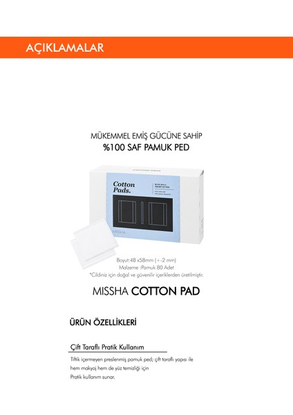 Mıssha Cotton Pads  Yüksek Emilim Gücüne Sahip %100 Pamuk Pedleri 80 Adet