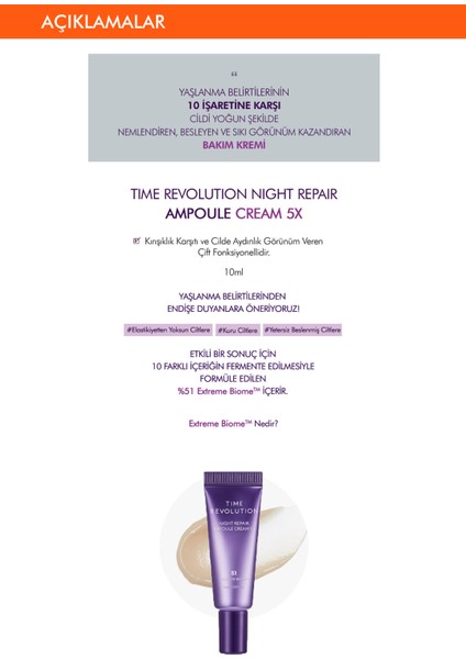 Total Yaşlanma Karşıtı Fermente içerikler İle Zenginleştirilmiş Bakım Kremi 10ml Ampoule Cream 5X fiyatları