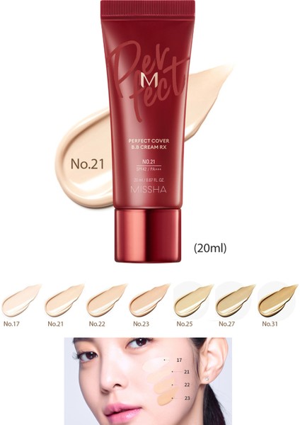 Yüksek Kapatıcı ve Cilt Bakım Etkili Yeni Nesil BB Krem SPF42+++ M Perfect Cover BB Cream RX (No.21) 20ml