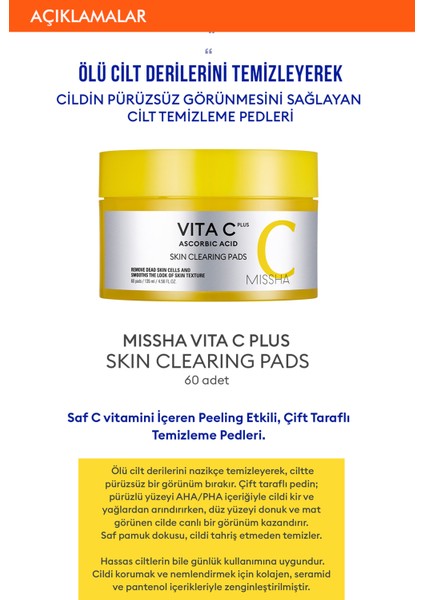 C Vitamini Içerikli Leke Karşıtı Temizleme Pedi (60ADET) Vita C Plus Skin Clearing Pads Double Set