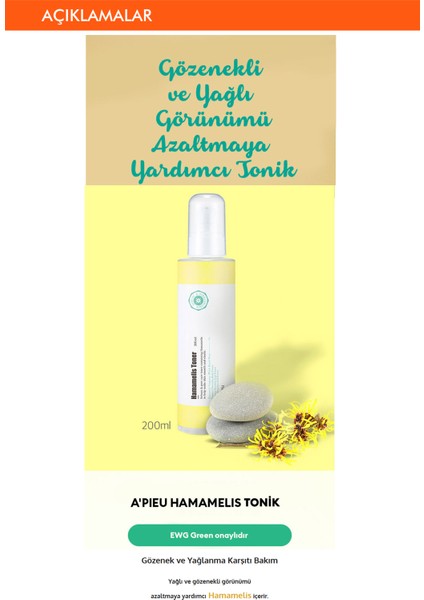 Hamamelis Özlü Yağlanma ve Gözenek Karşıtı Bakım Sunan Nemlendirici Tonik A'PIEU Hamamelis Toner fiyatları
