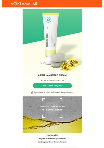 Hamamelis Özlü Yağlanma ve Gözenek Karşıtı Bakım Sunan Nemlendirici Krem A'PIEU Hamamelis Cream