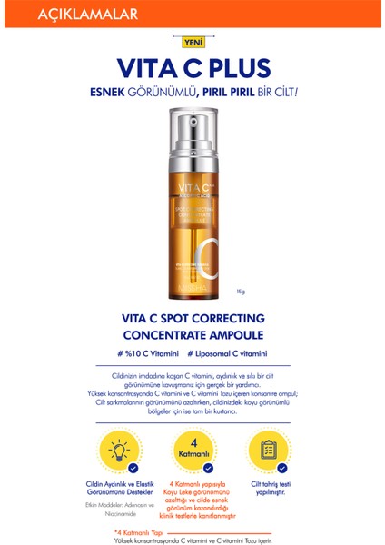 Mıssha C Vitaminli Leke Karşıtı Ampül Vita C Plus Spot Correcting Concentrate Ampoule