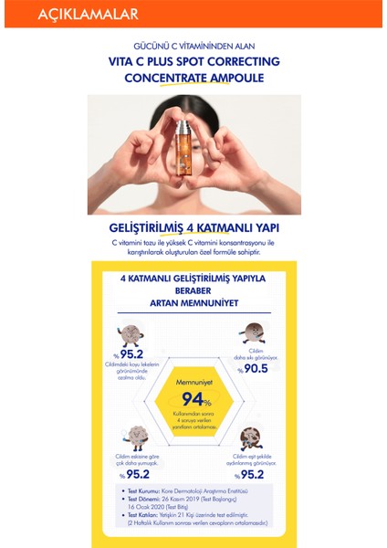 Mıssha C Vitaminli Leke Karşıtı Ampül Vita C Plus Spot Correcting Concentrate Ampoule