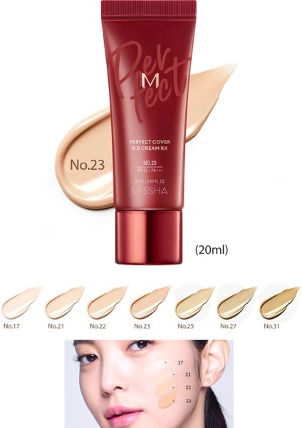 Yüksek Kapatıcı ve Cilt Bakım Etkili Yeni Nesil BB Krem SPF42+++ M Perfect Cover BB Cream RX (No.23) 20ml