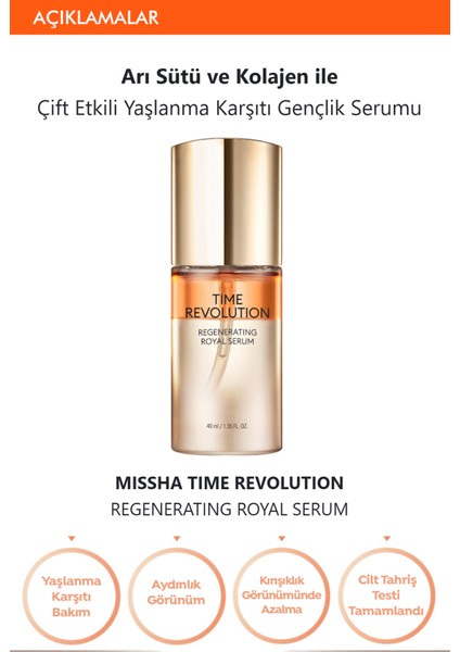 Arı Sütü&Kolajen İçeren Dolgunlaştırıcı Serum 40ml Time Revolution Regenerating Royal Serum