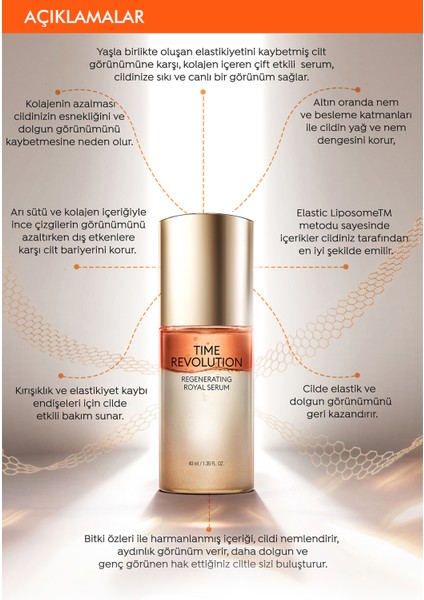 Arı Sütü&Kolajen İçeren Dolgunlaştırıcı Serum 40ml Time Revolution Regenerating Royal Serum