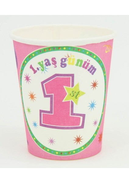 10'lu 1 Yaş Günüm Yazılı Doğum Günü Partisi Bardağı Pembe 8.5x7 cm