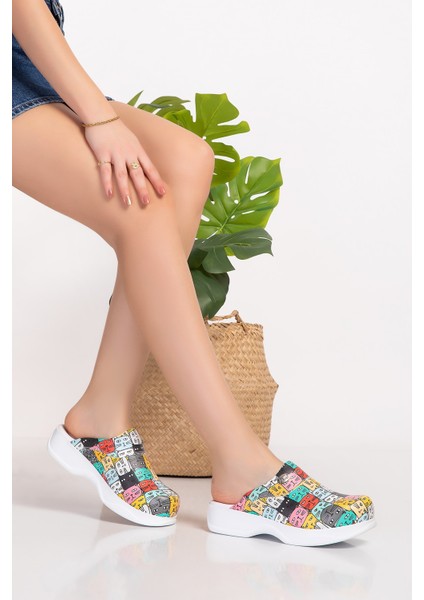 Renkli Kediler Desenli Klasik Model Erkek Ortopedik Sabo Terlik 201/101 Kedi fiyatları