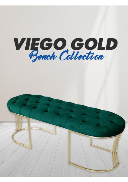 Gazzini Furniture Viego Gold Yeşil Puf Luxery Metal Gold Ayak Chester Model Yatak Ucu Bench