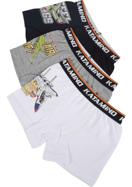Erkek Çocuk Uçaklı İkili Boxer Set 128269 Gri-Beyaz